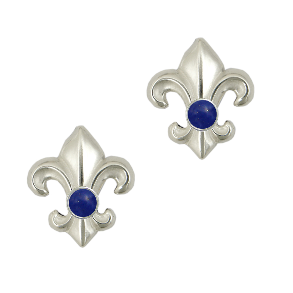 Sterling Silver And Lapis Lazuli Fleur de Lis Post Stud Earrings